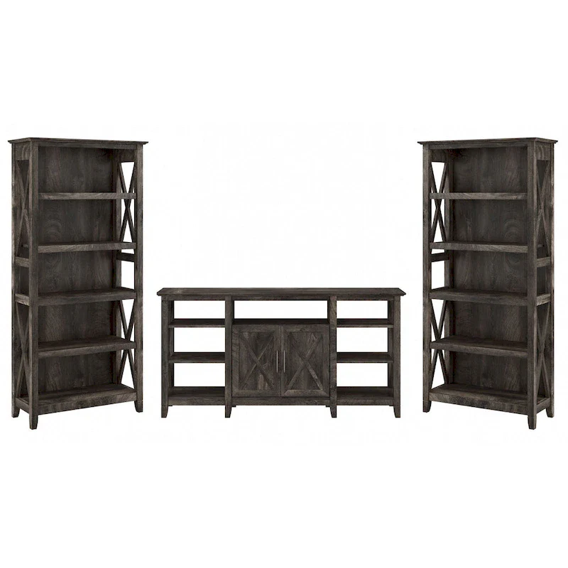 Tall Farmhouse TV Stand with 2 Bookcases by Bush Furniture