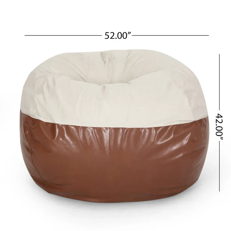 Ohnstad Modern 5 Foot Two Toned Fabric and Faux Leather Bean Bag by Christopher Knight Home