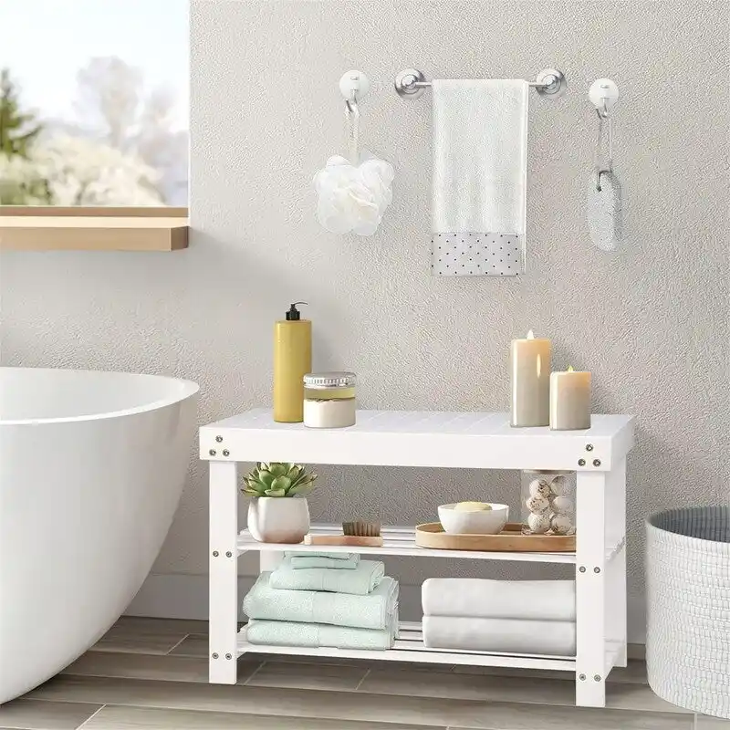 Bamboo Shoe Rack Bench - 27.6D x 10W x 17.6H