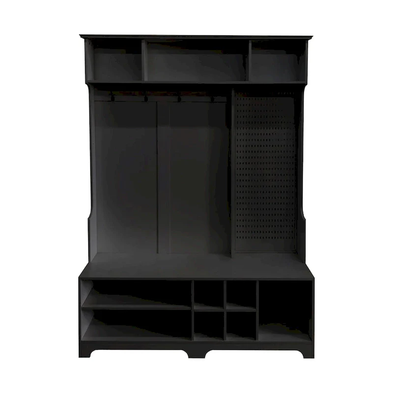 Hall Tree with Shoe Bench, Coat Rack, Shelves and Pegboard