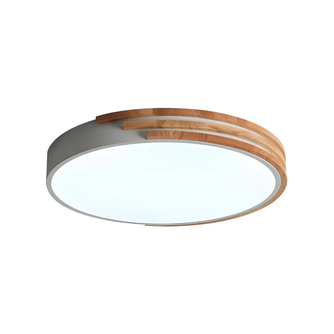 Modern Wood Round Flush Mount White LED Ceiling Light