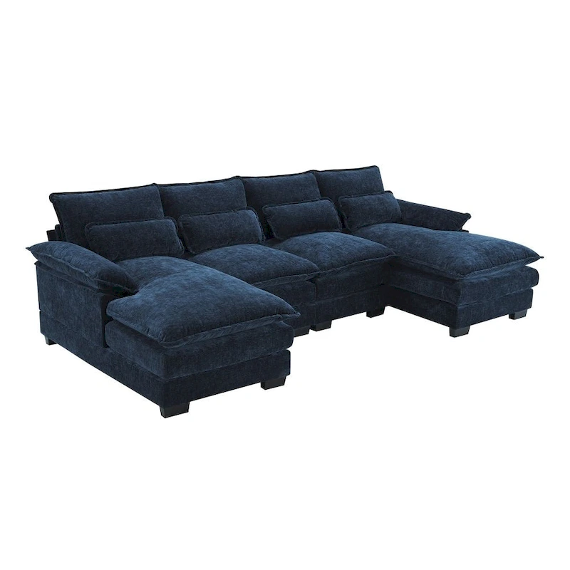 Modern U-shaped Sectional Sofa with Waist PillowsSleeper Sofa Couch with Chaise Lounge