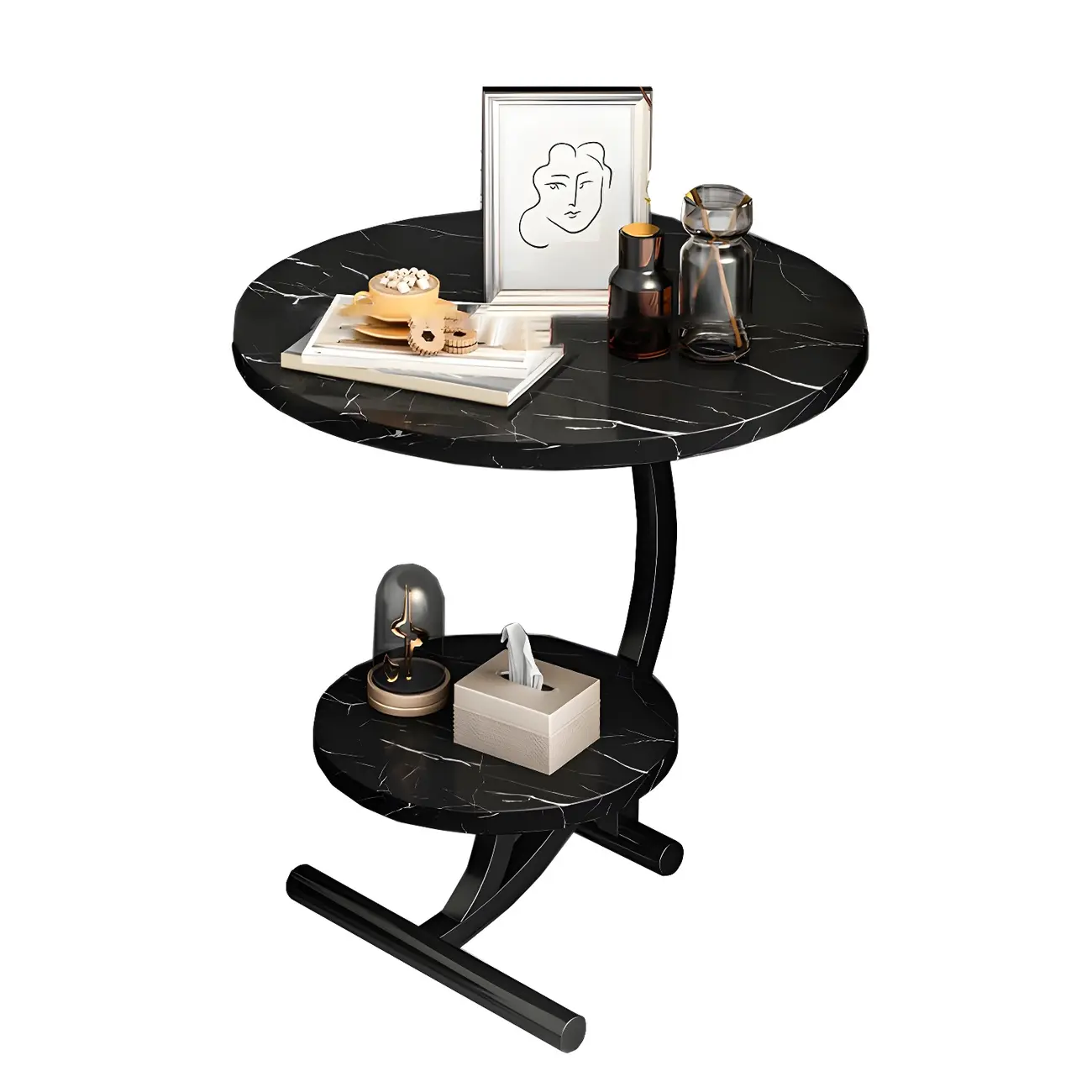 Modern Metal Frame Elegant Round Double Layer Nightstands