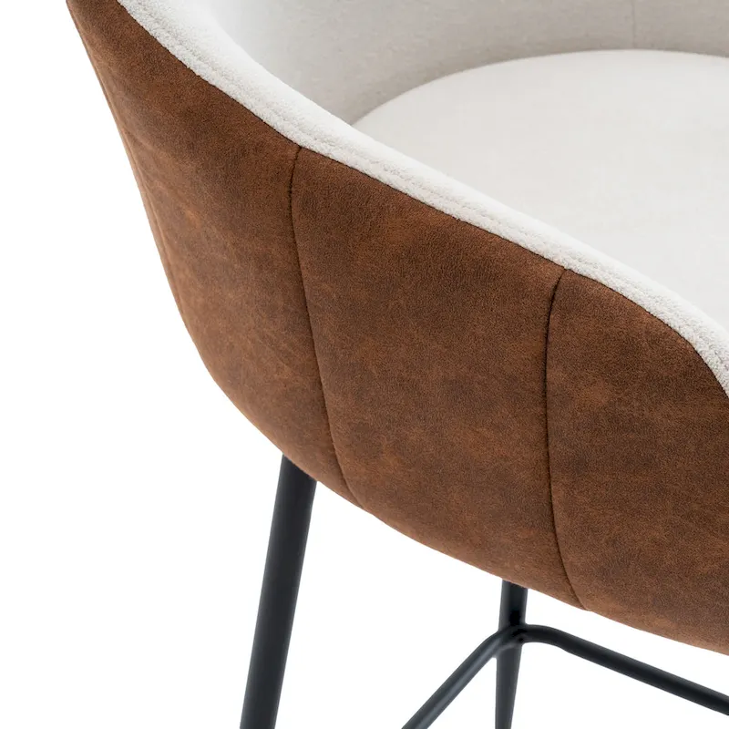 Roomfitters 26.5 Modern Upholstered Counter Stools, Set of 2 Bar Height Chairs with Metal Legs and Cushioned Seat, Beige+Brown