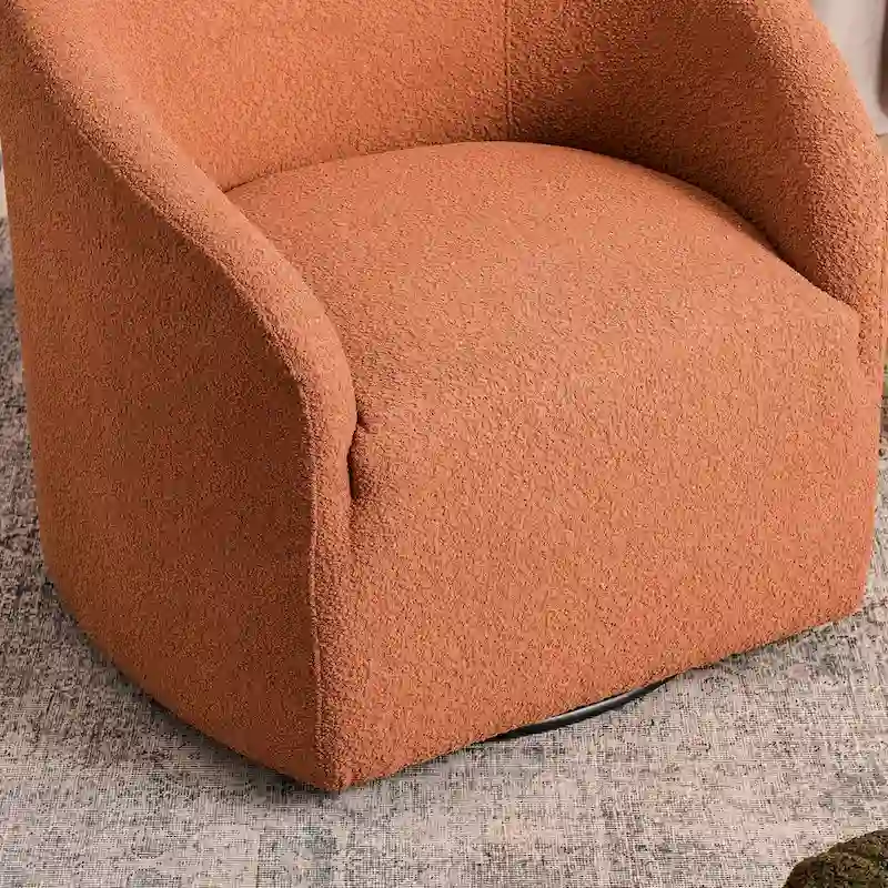 KINWELL 32 W Boucle Upholstered Swivel Barrel Accent Armchair