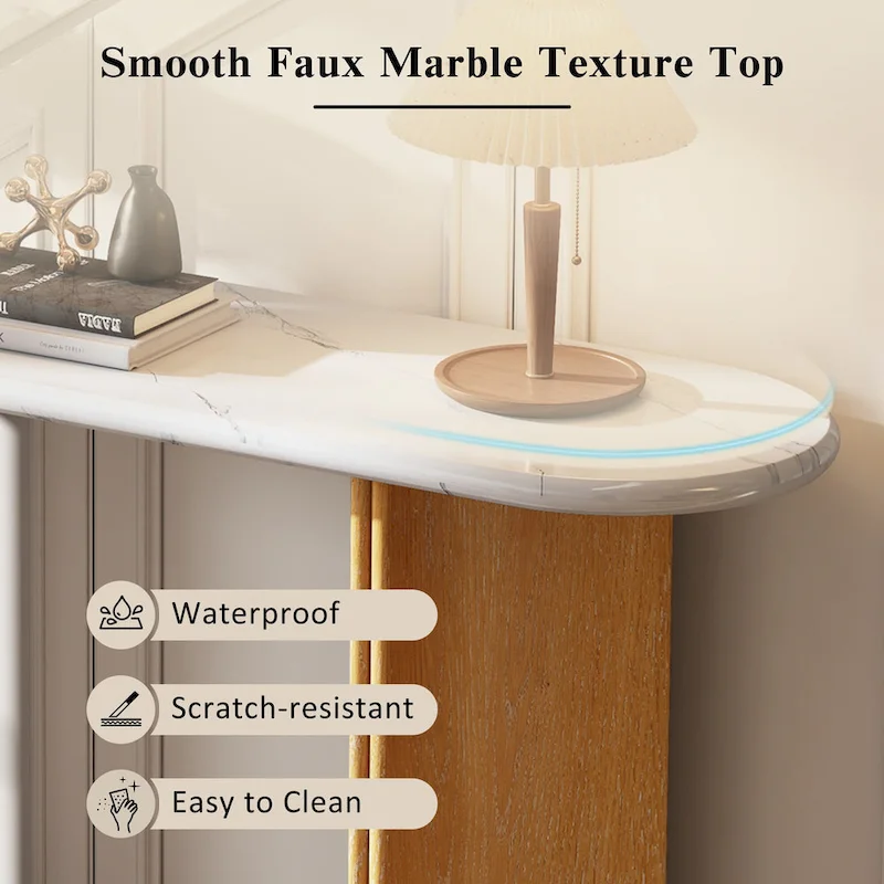 53.9 Console Table with Faux Marble Top & Wood Base