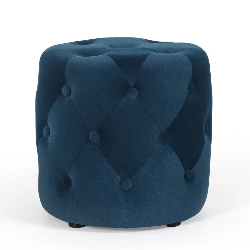 Adeco Tufted Round Ottoman - Upholstered Ottoman Footstool Foot Rest