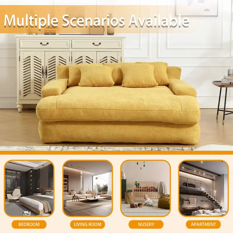 Chenille Upholstered 2-seater Deep Seat lazy sofa bed With 5 back pillows