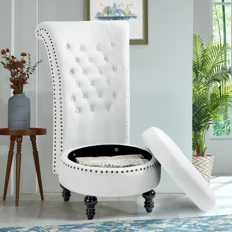 AVAWING High Back Throne Chair Velvet Armless Royal Accent Chair with Storage