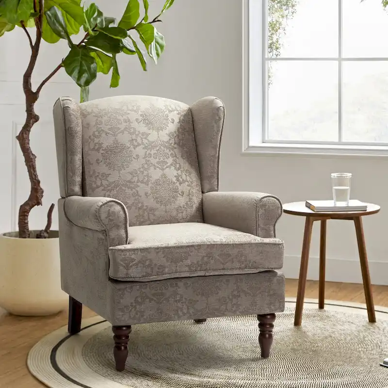 Epimethis Traditional Fabric Accent Wingback Armchair with Turned Legs by HULALA HOME