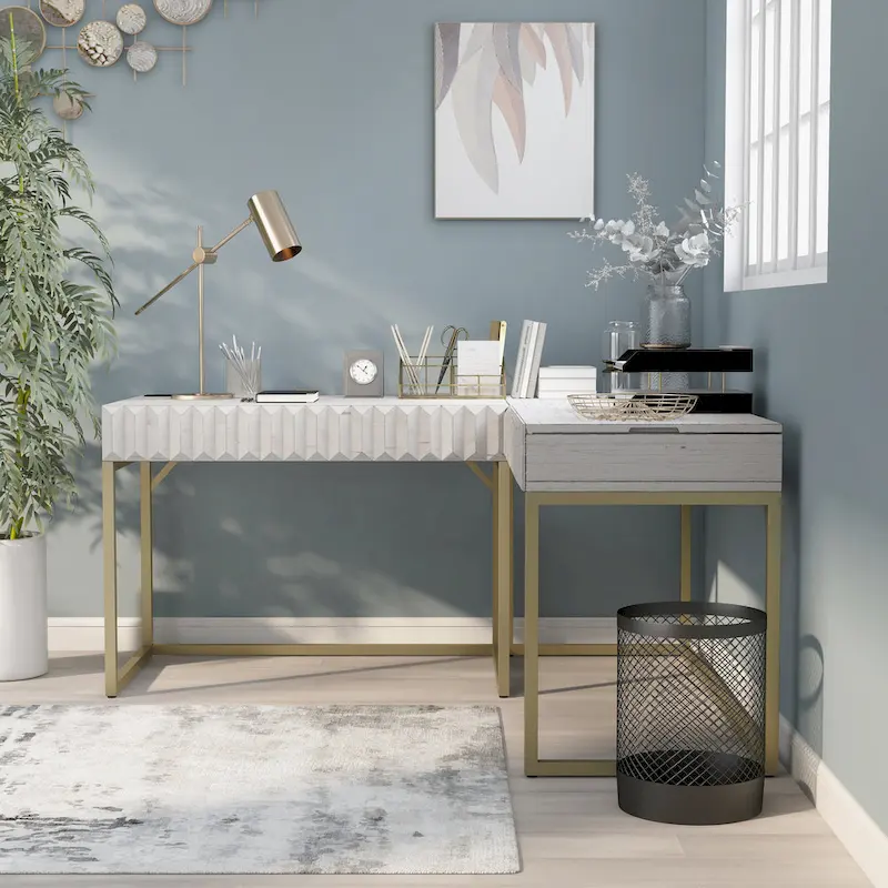 Bird Glam Metal Lift-top L-Shaped Computer Desk with USBs by Furniture of America