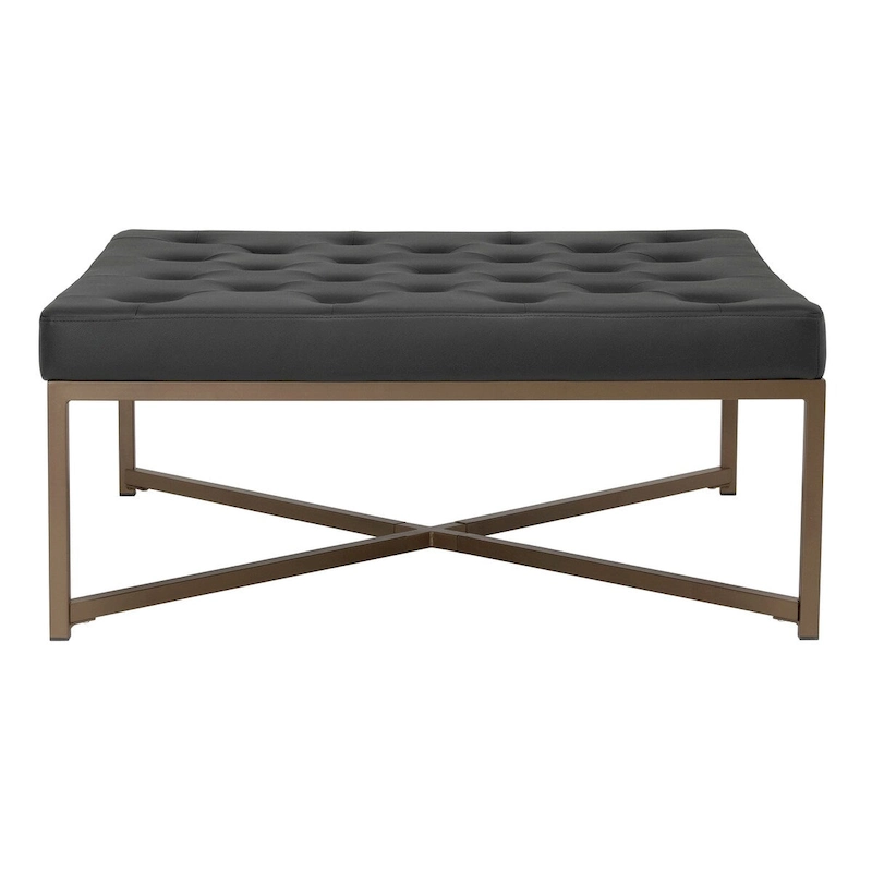 Studio Designs Home Camber Metal and Tufted Leather Large Cocktail Ottoman