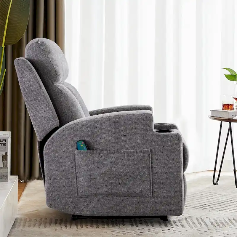 Manual Recliner Massage and Heating Chair Sofa with 2 Cup Holders Breathable Fabric