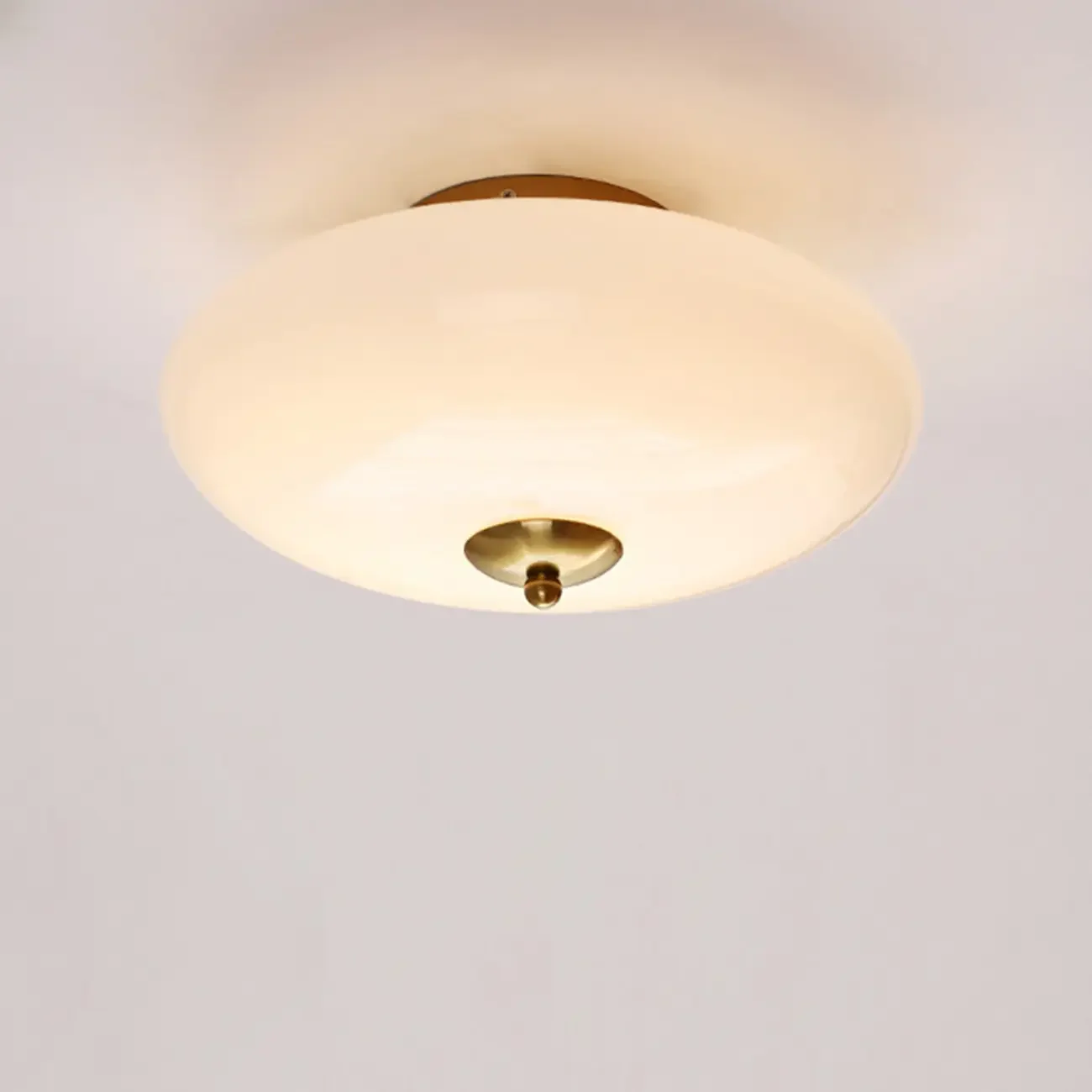 Mini White Drum Glass Dimmable Semi Flush LED Ceiling Light