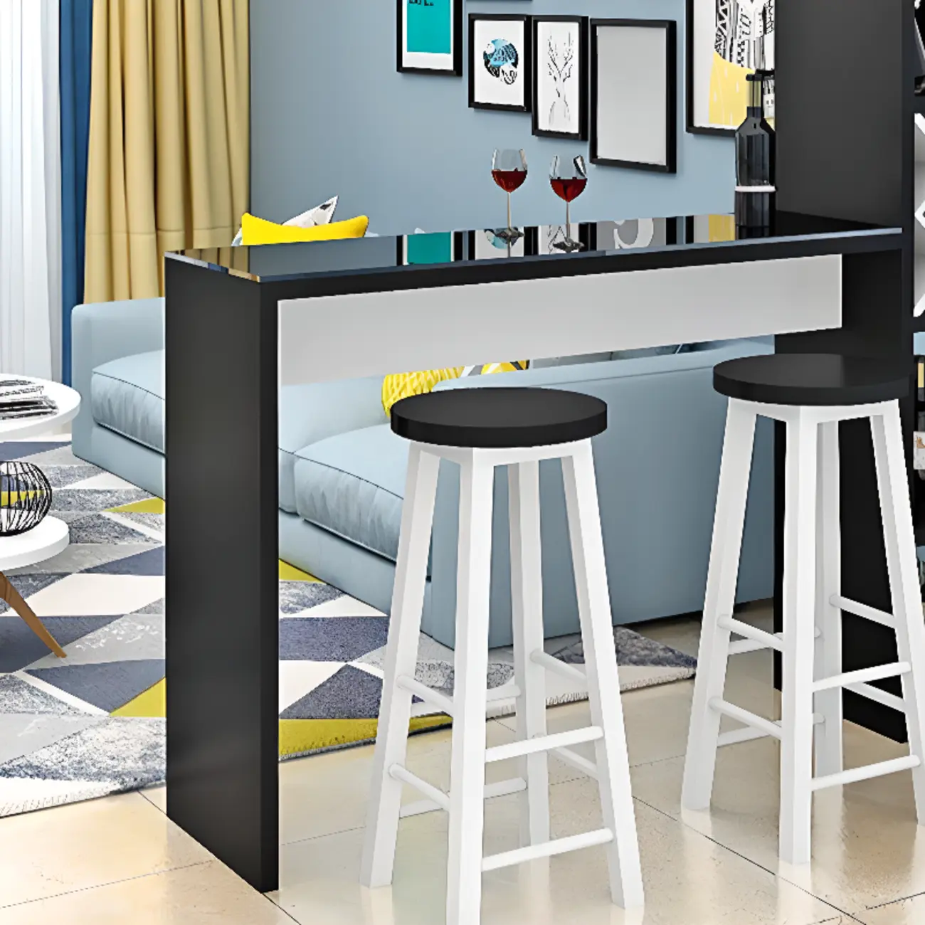 Smoke Tempered Glass Top Pub Table with Open Back Wine Shelf