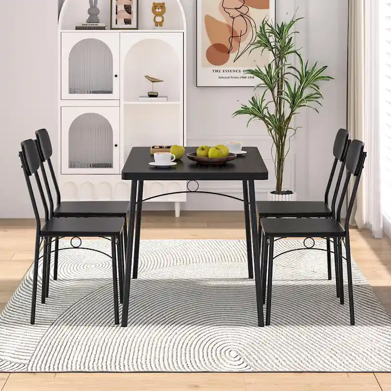 VECELO Dining Table Set, Kitchen Table with 2/4 Chairs, Metal and Wood Rectangular 3/5-Piece Dining Set
