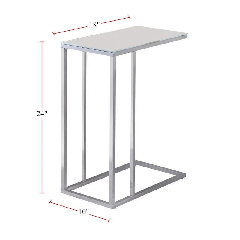 Accent Table - White Tempered Glass Top, Chrome Base, Slides Under Sofa, Multi-Functional