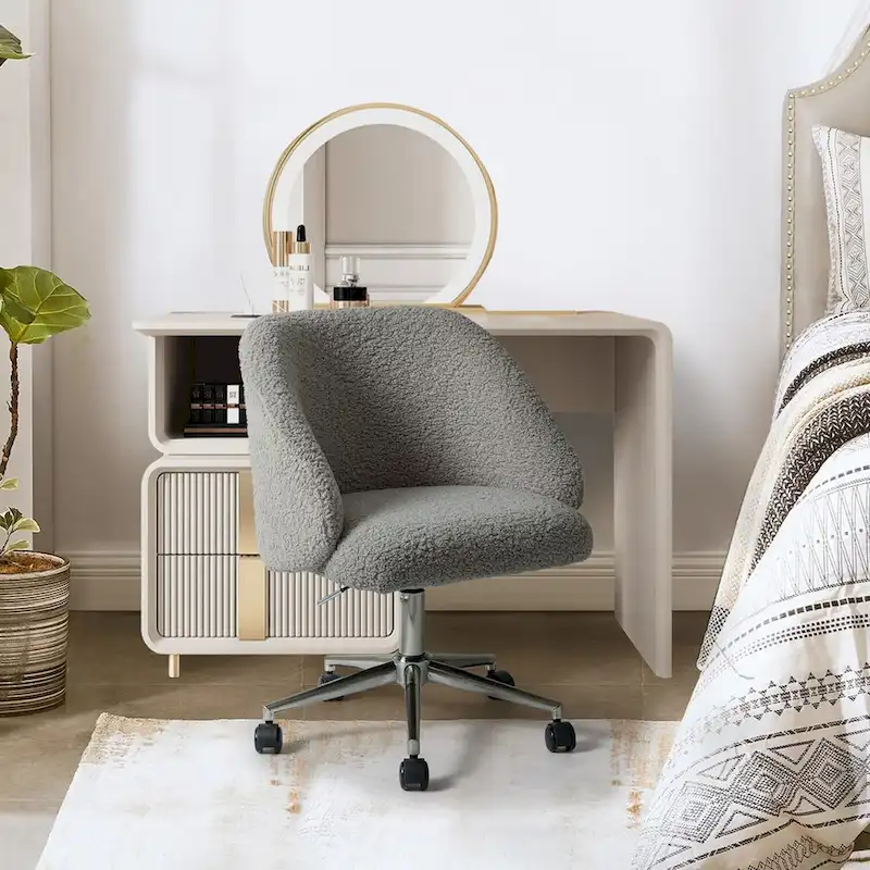 Joah Modern Boucle 360 Swivel Height Adjustable Swivel Office Chair with Rolling Wheels by HULALA HOME - N/A