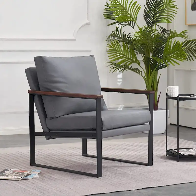 MCombo Modern Accent Chair with Upholstered Cushion, Faux Leather HQ304