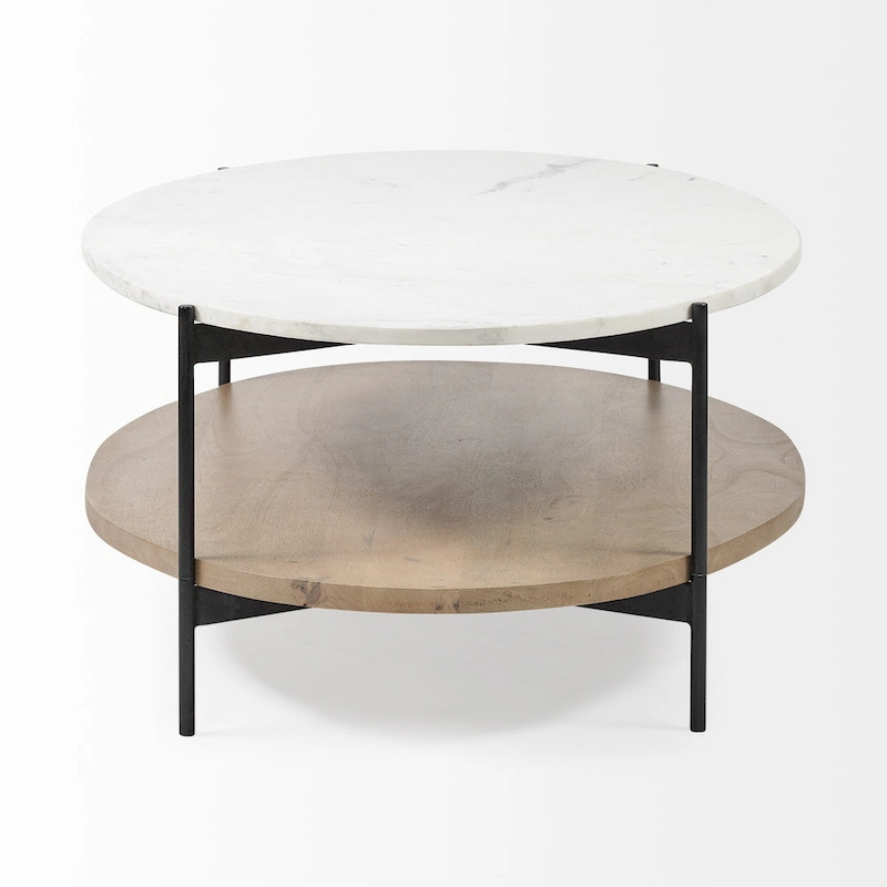 HomeRoots 48 Brown and Black Genuine Marble and Metal Oval Coffee Table With Shelf - 30