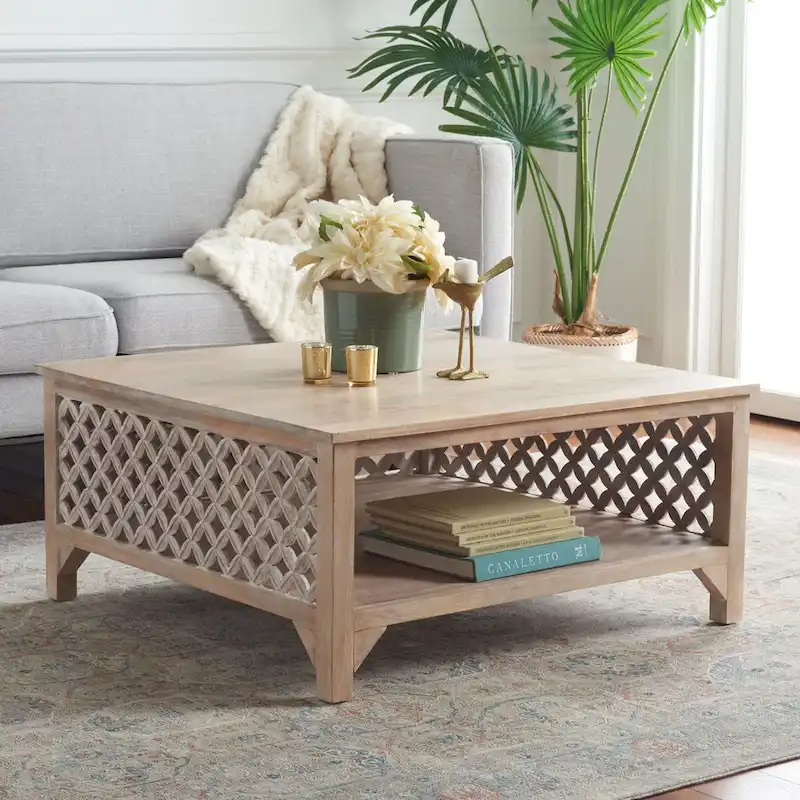 SAFAVIEH Bernardina Square Single Shelf Coffee Table - 34 L x 34 D x 16 H - 34Wx34Dx16H