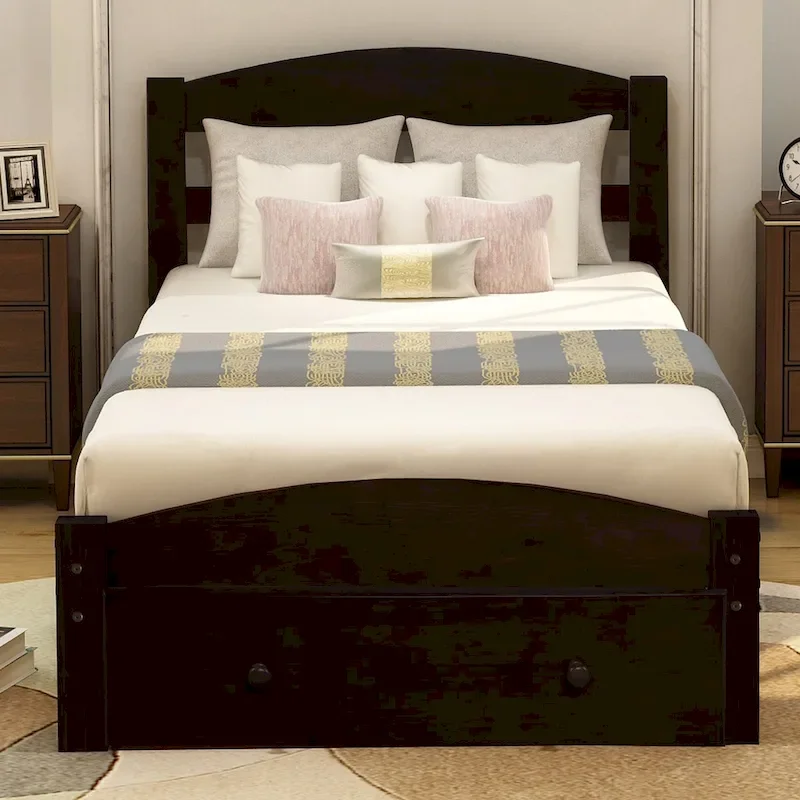 Platform Twin Bed Frame with Storage Drawer and Wood Slat Support No Box Spring Needed