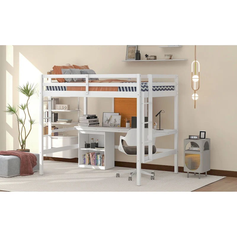 Full Pine Loft Bed with Desk and Writing Board