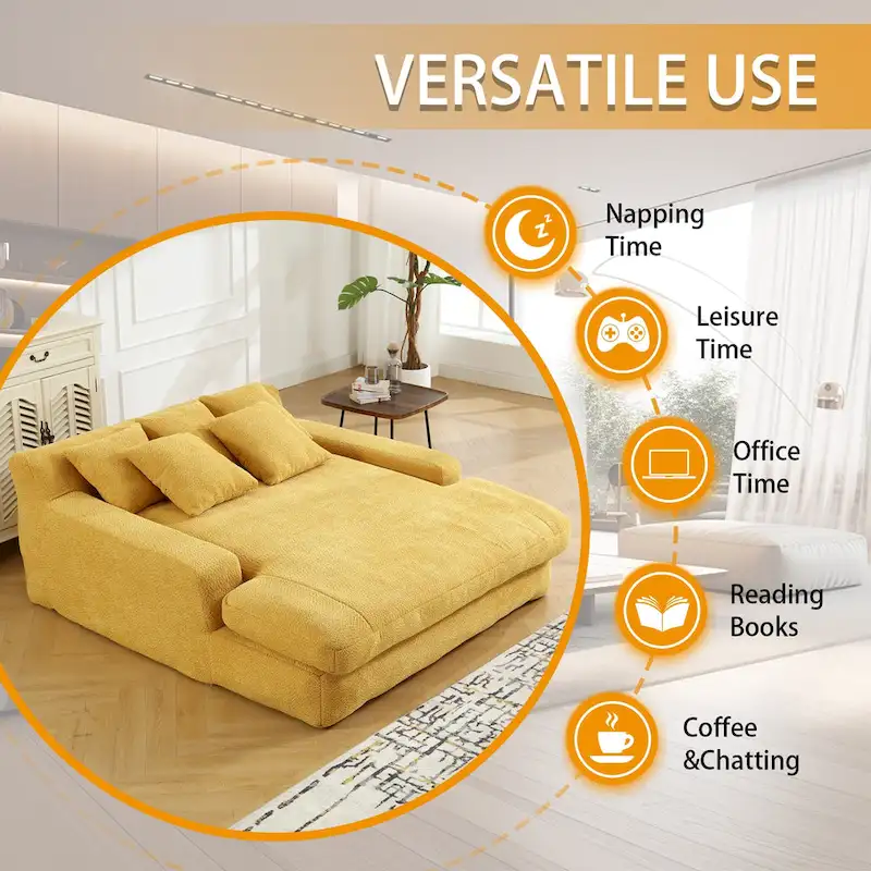 Chenille Upholstered 2-seater Deep Seat lazy sofa bed With 5 back pillows