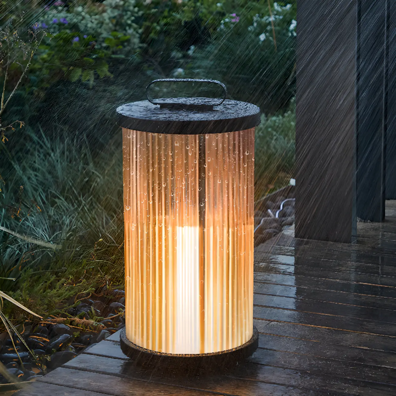 Vertical Grain Clear Glass Cylinder Post Cap Light