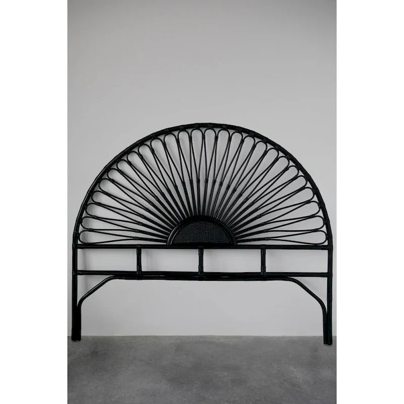 Rattan Sunburst Headboard with Wood Frame