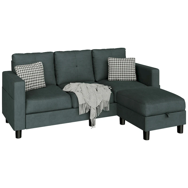 Futzca Linen Upholstered L-shaped Sectional Sofa w/ Reversible Chaise