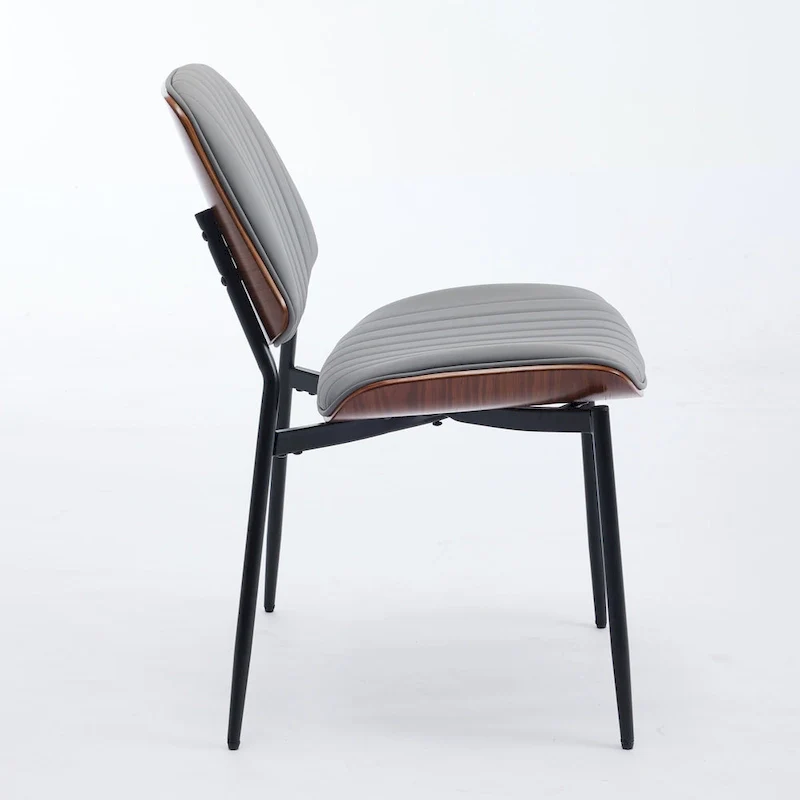 2PCS Faux Leather Chair with Metal Legs