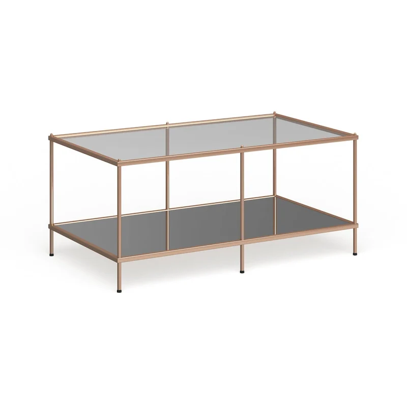 SEI Furniture Grant Goldtone Rectangular Coffee Table with Glass top and Bottom Shelf