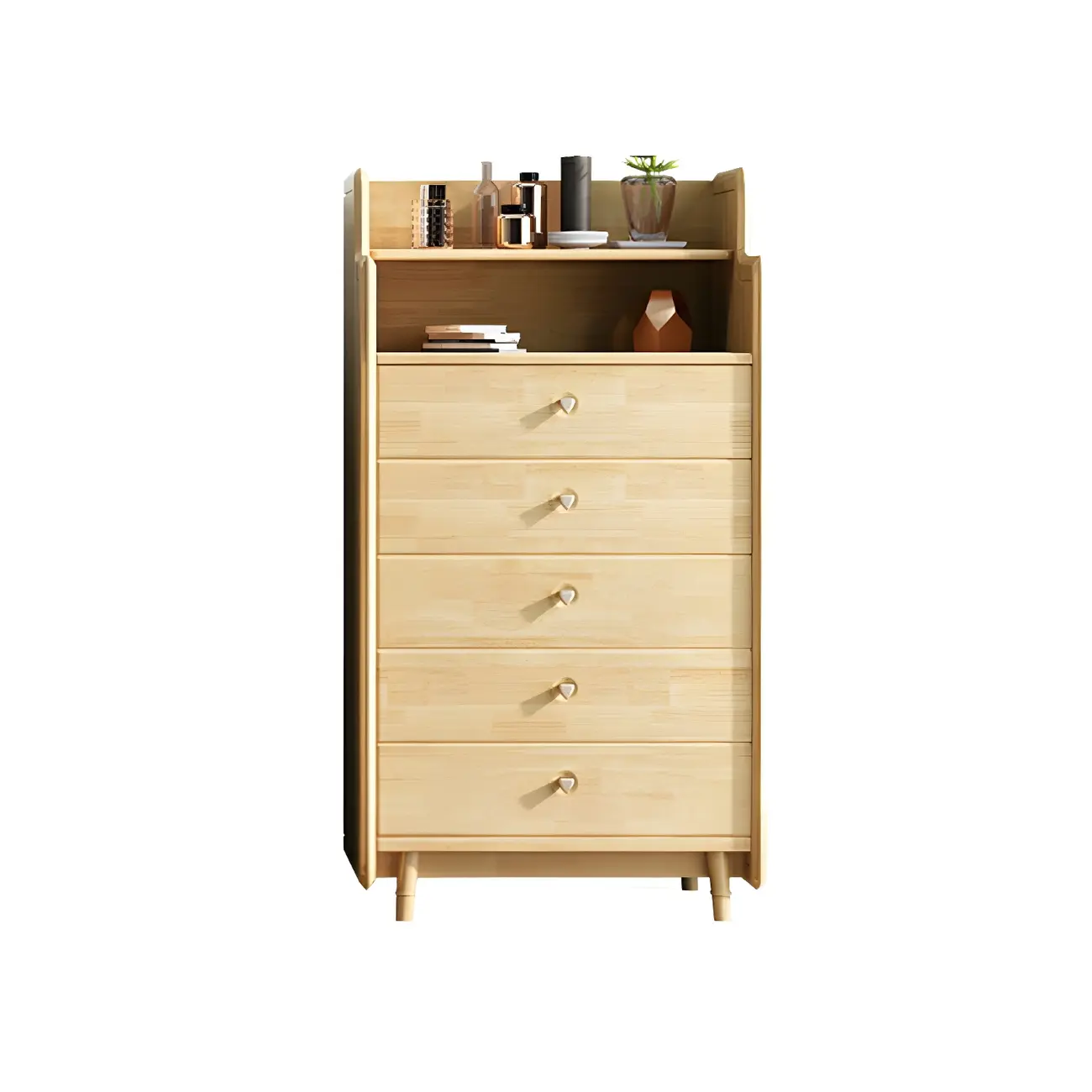 Brown Wood Rattan Front Accent Chest with Multi-Drawer