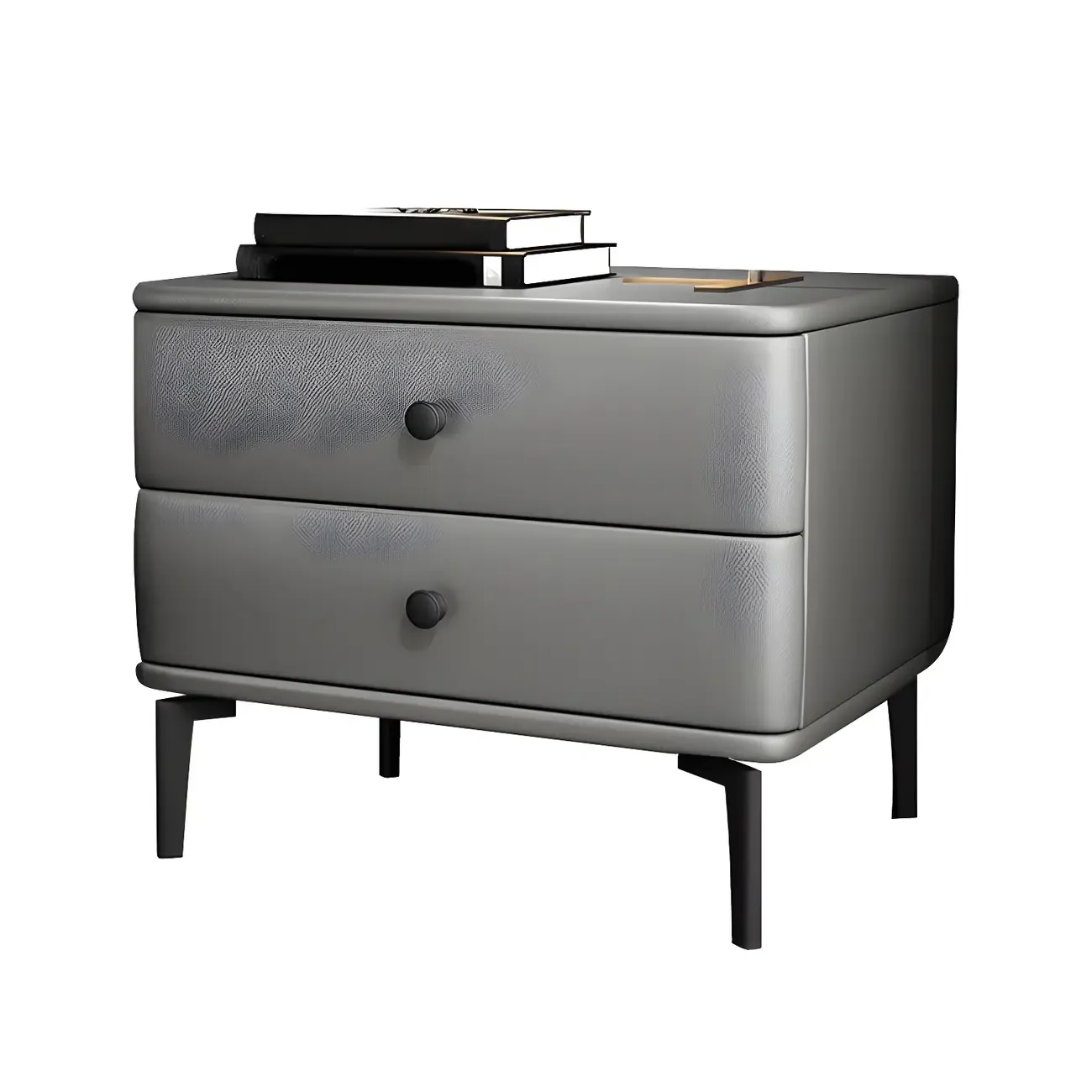 Modern Black Leather Bedside Table with Drawers