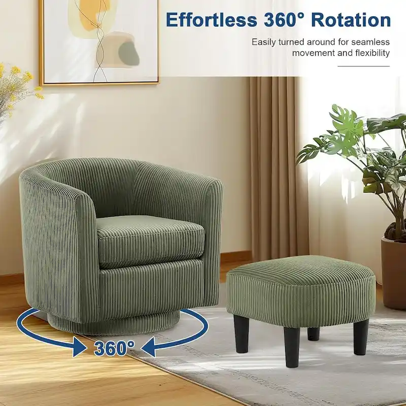 360 Swivel Accent Chair with Ottoman, Barrel Chair with Upholstered