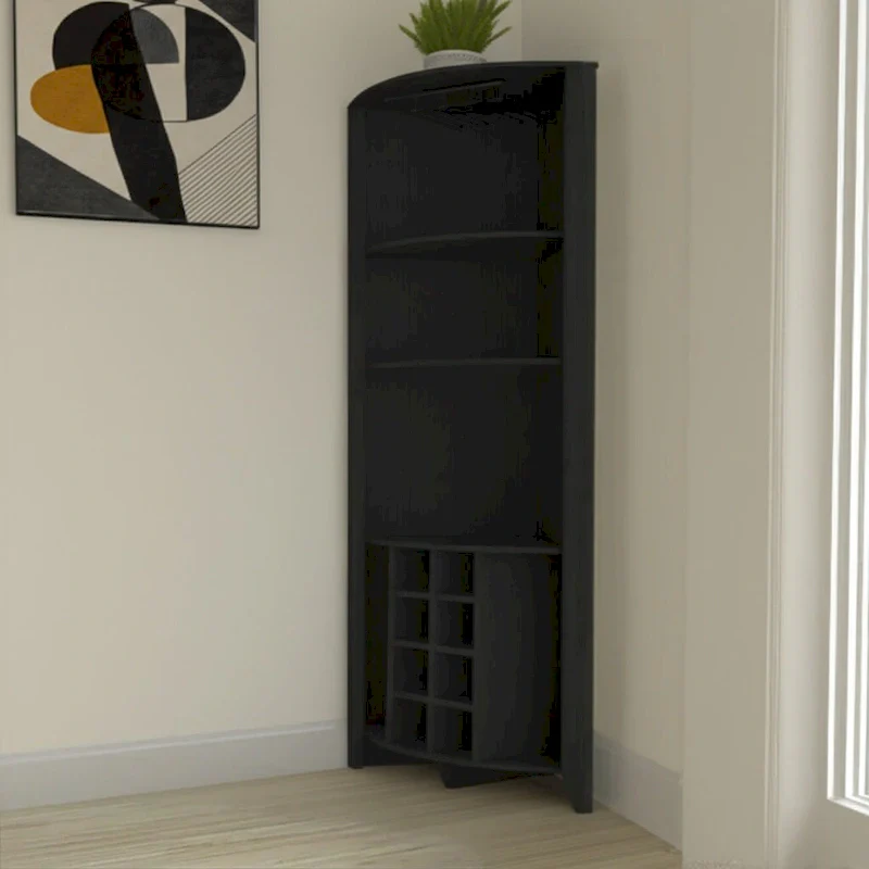 71 Black Wood Corner Bar Cabinet