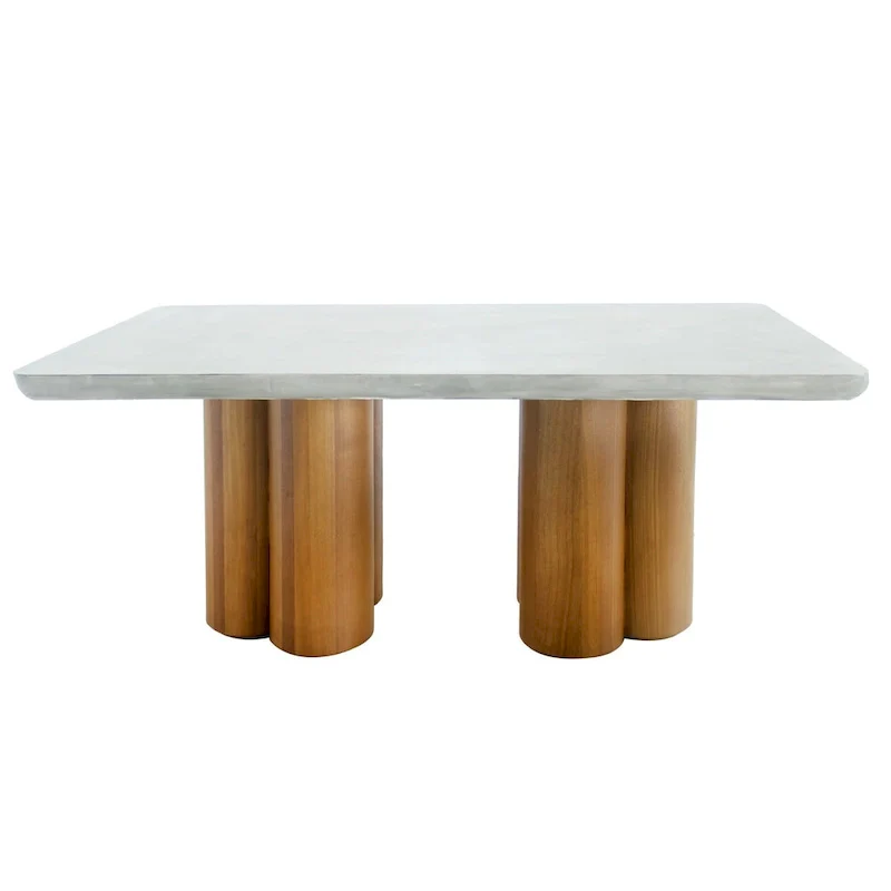 Cid Ziv 71 Inch Dining Table, Rectangular Gray Faux Concrete, Pillar Base