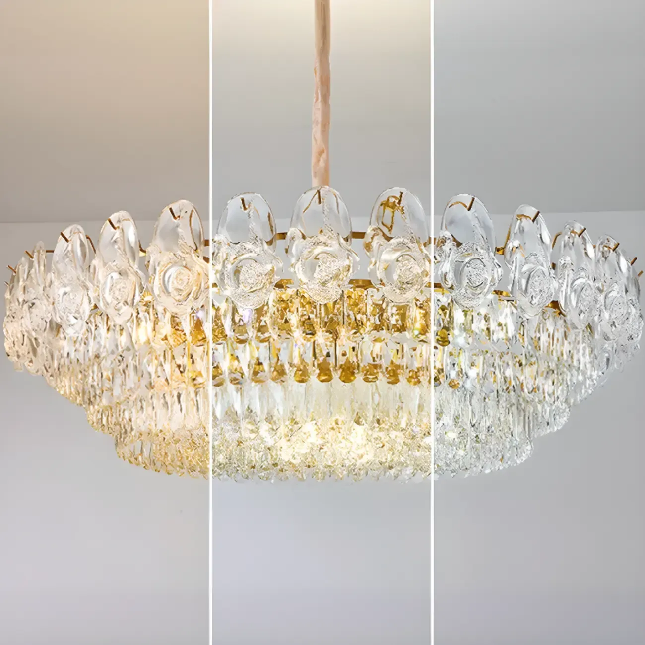 Modern Luxury Gold Tiered Crystal Round Chandelier