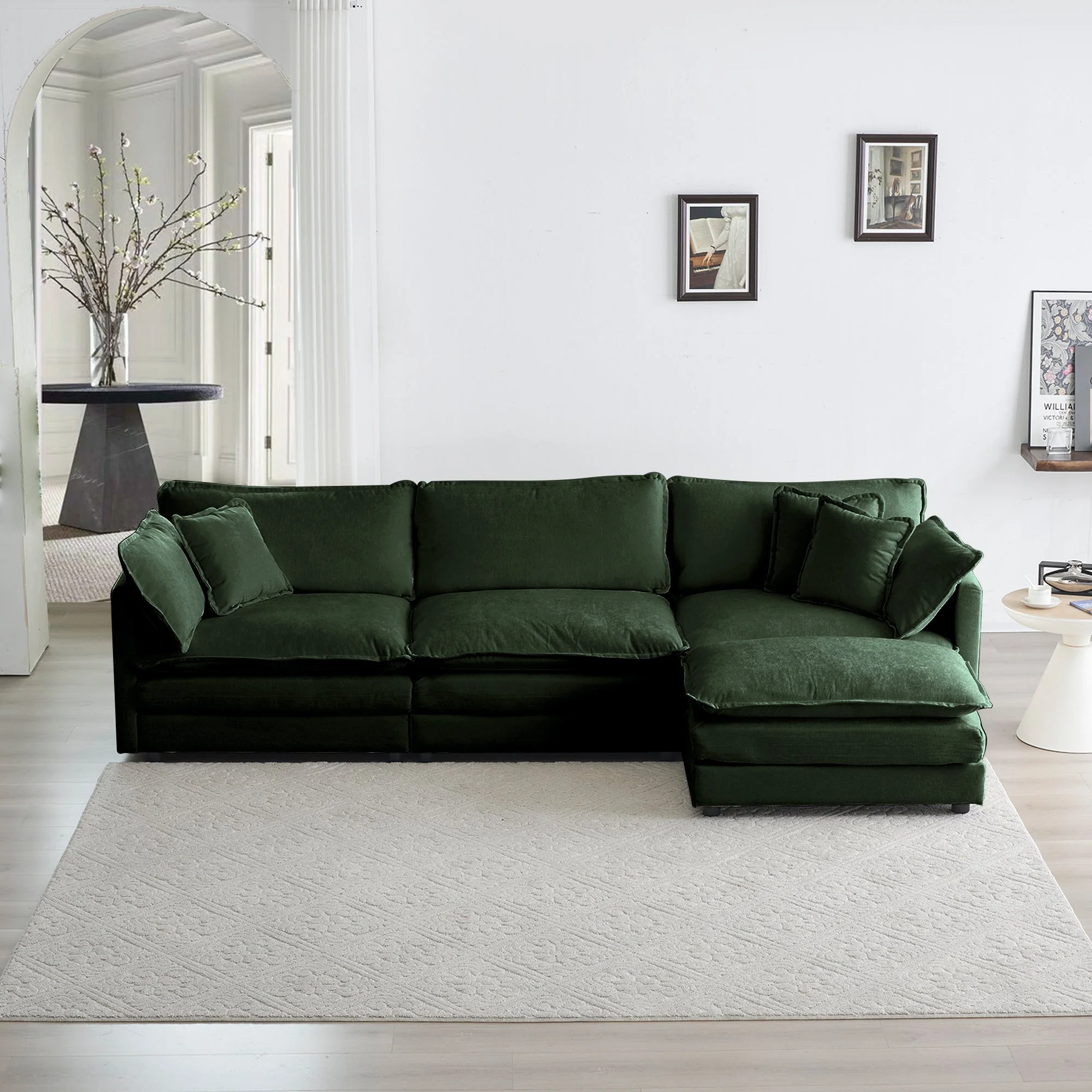 Walker Edison | Chenille Modular Cloud Couch with L-Shaped Sectional and Ottoman