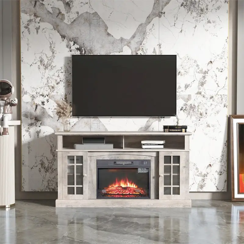 TV stand with electronic fireplace and remote control