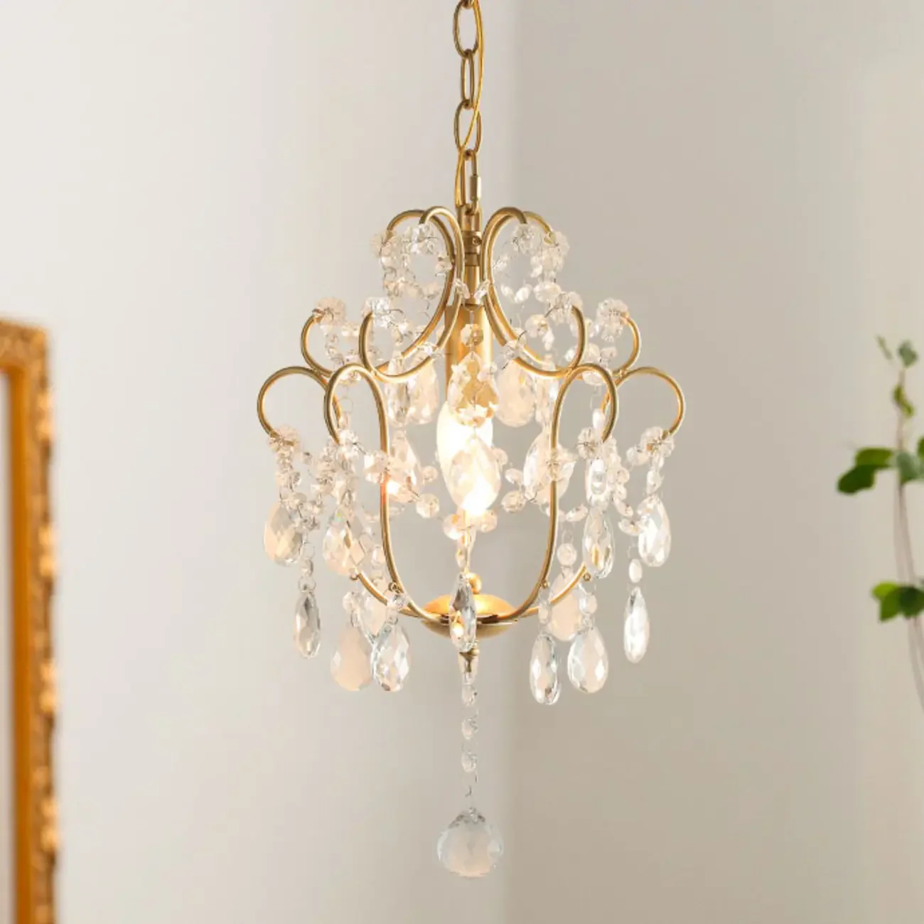 Elegant Gold Crystal Mini Kitchen Pendant Light Adjustable Chain