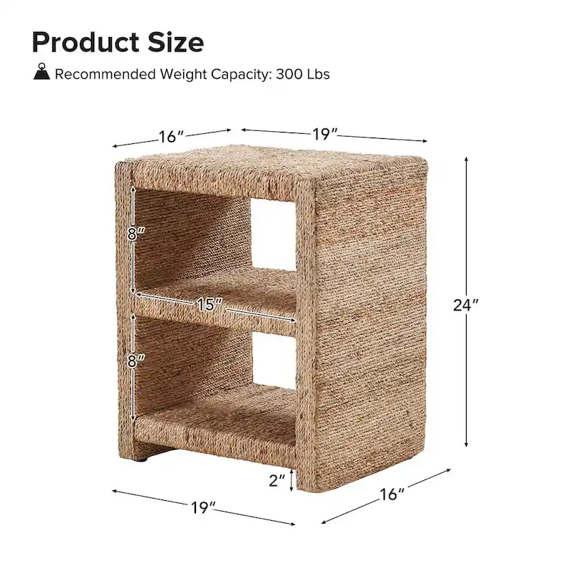 Dominik 24 Grass Rope Side Table with Two Open Shelves by HULALA HOME