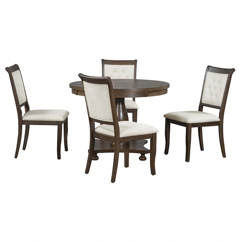 Retro Round Dining Table with 4 Upholstered Chairs