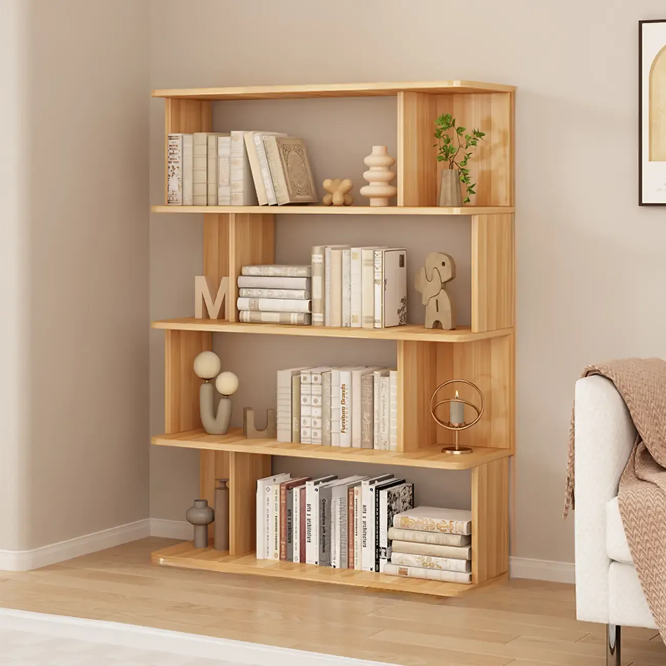 Mid-Century Vertical Walnut Wood Bookcase Open Back