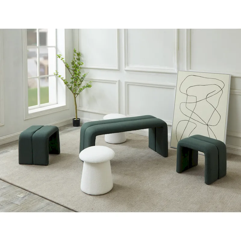 Modern Upholstered Bench Ottoman Set Including Four Benches