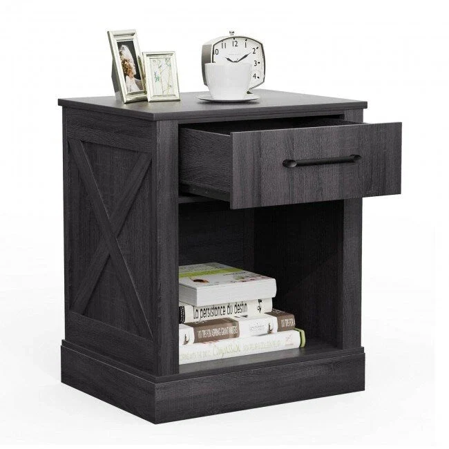 Compact Nightstand with Drawer and Shelf