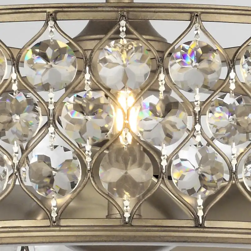 25  Rusted Silver 3-Blade Crystal Ceiling Fan Chandelier with Remote