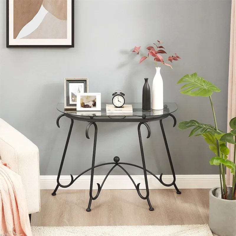 Tempered Glass Table Coffee Table with Metal Frame