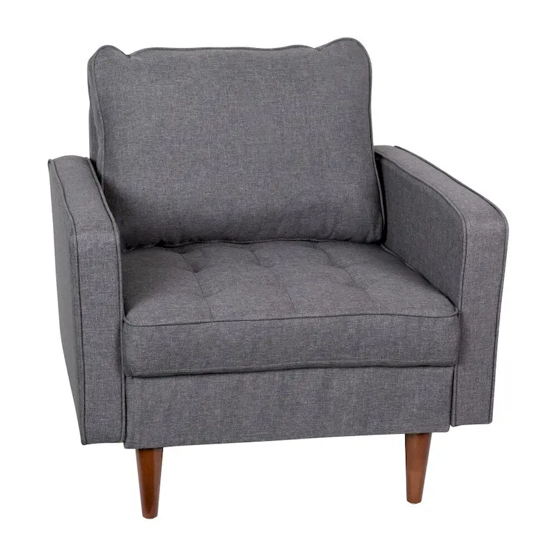 Compact Upholstered Tufted Chair with Wooden Legs